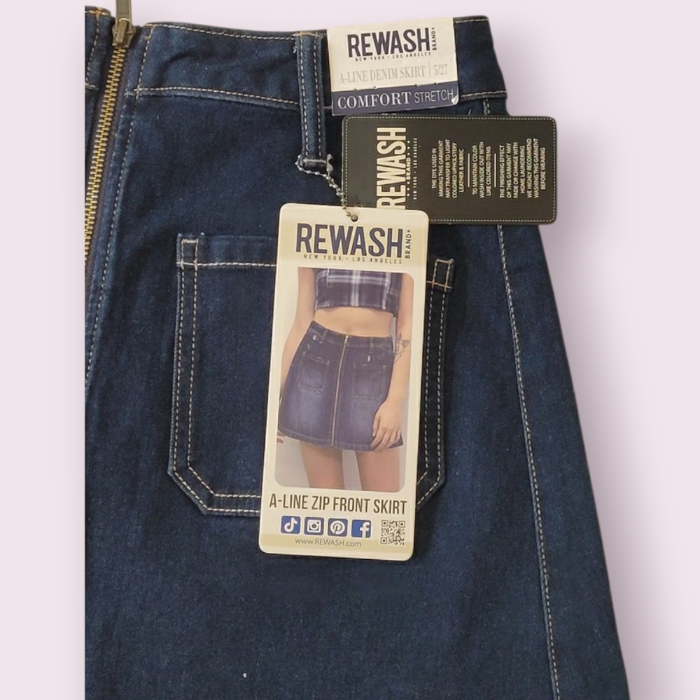 REWASH,SKIRT Blue Gold Mini A-line Skirt Women's Work With Front Zipper (NWT) - Picture 2 of 7